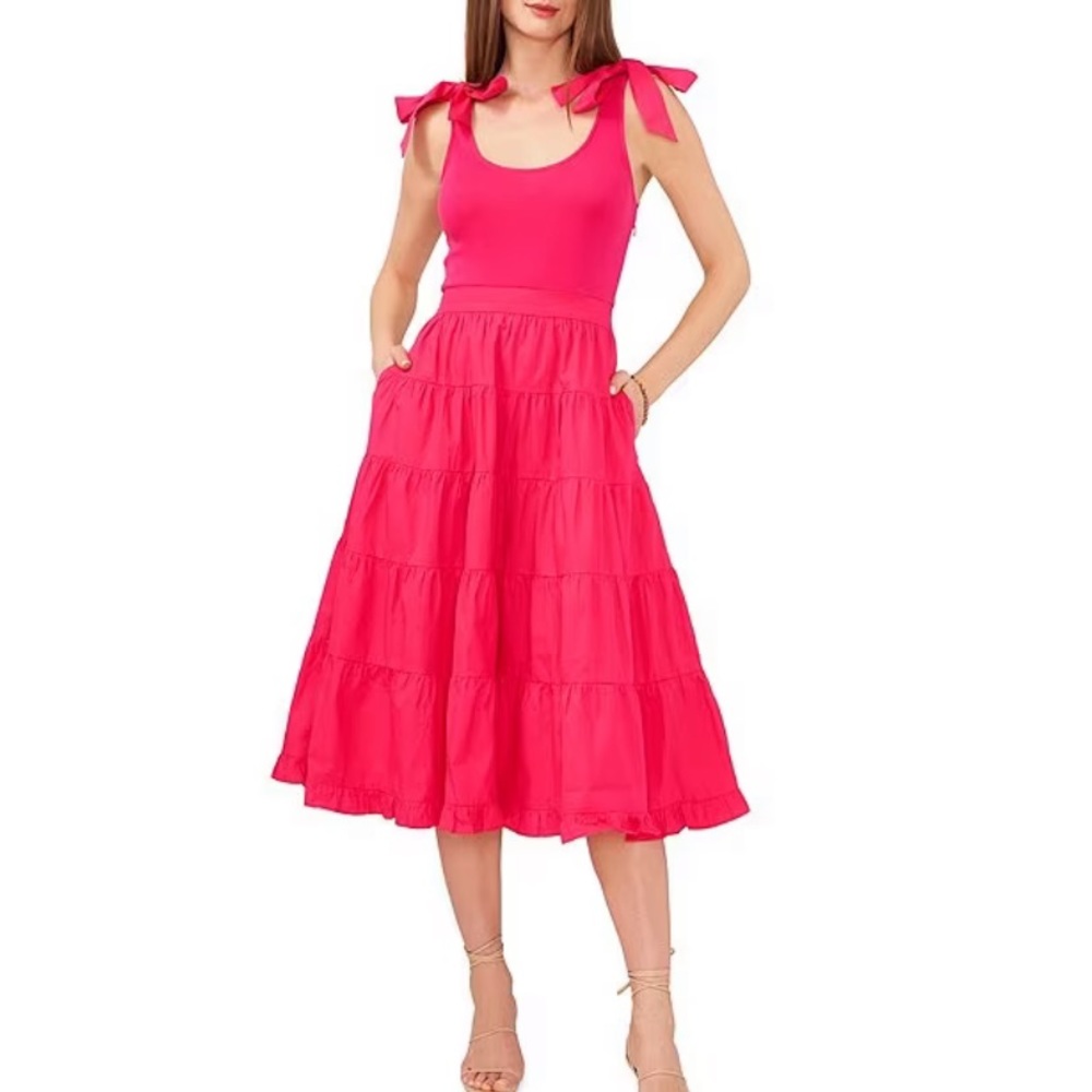 NWT Dillard’s Hot Pink Tiered Midi Dress